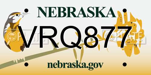 VRQ877 Nebraska License Plate