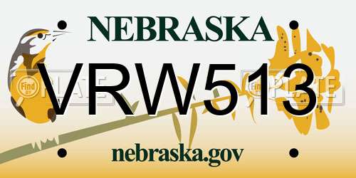 VRW513 Nebraska License Plate