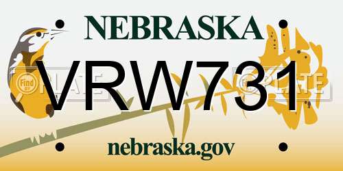 VRW731 Nebraska License Plate