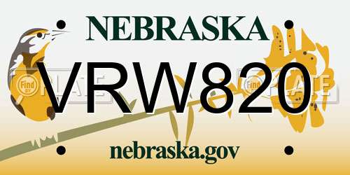 VRW820 Nebraska License Plate
