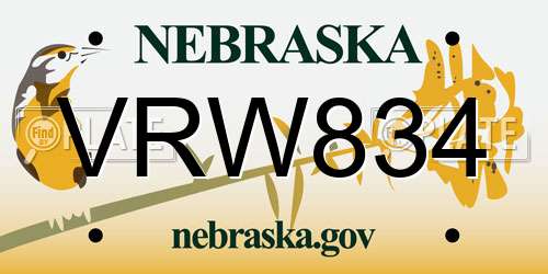 VRW834 Nebraska License Plate