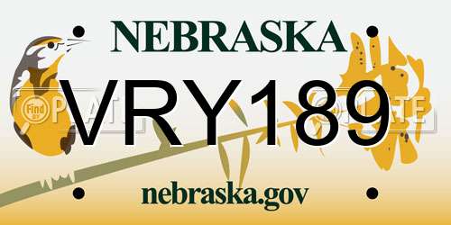 VRY189 Nebraska License Plate