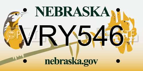 VRY546 Nebraska License Plate