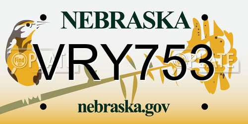 VRY753 Nebraska License Plate