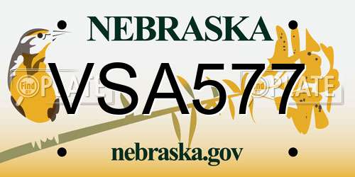 VSA577 Nebraska License Plate