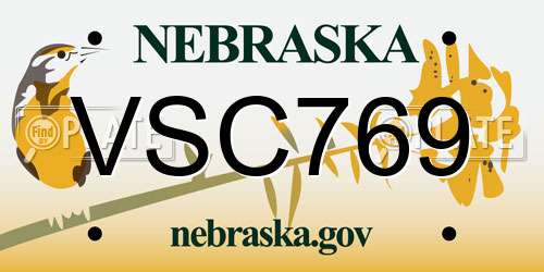 VSC769 Nebraska License Plate