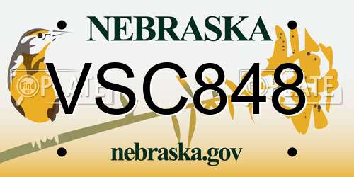 VSC848 Nebraska License Plate