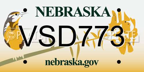 VSD773 Nebraska License Plate