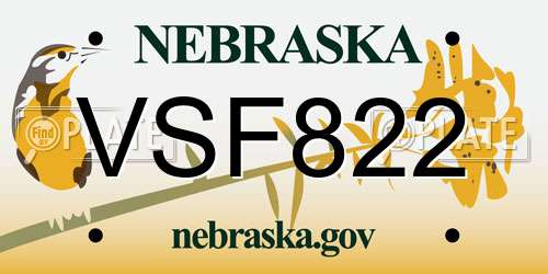 VSF822 Nebraska License Plate