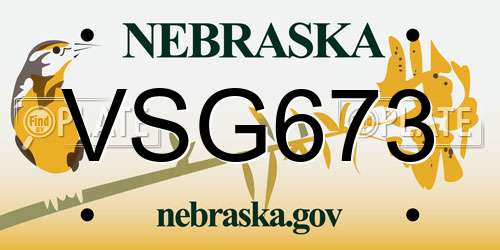 VSG673 Nebraska License Plate