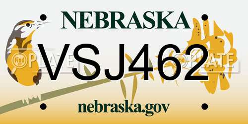 VSJ462 Nebraska License Plate