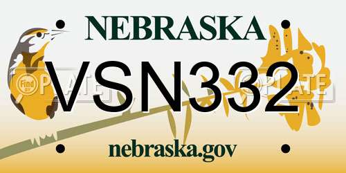 VSN332 Nebraska License Plate