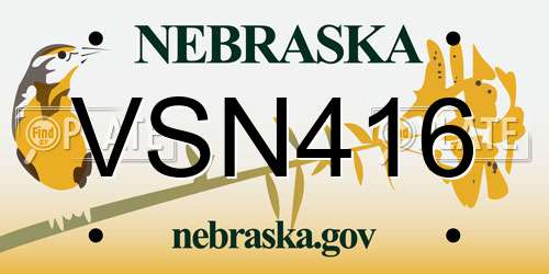VSN416 Nebraska License Plate