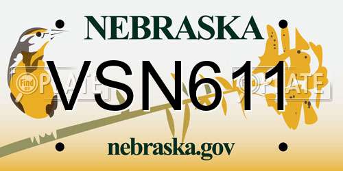 VSN611 Nebraska License Plate