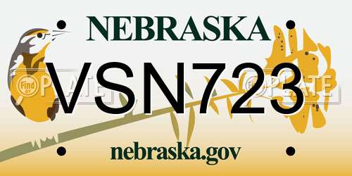 VSN723 Nebraska License Plate