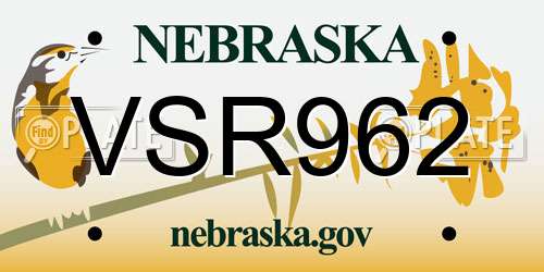 VSR962 Nebraska License Plate