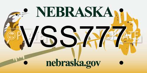 VSS777 Nebraska License Plate