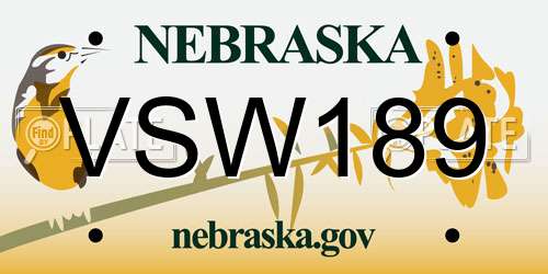 VSW189 Nebraska License Plate