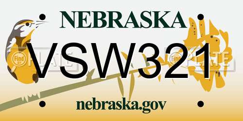 VSW321 Nebraska License Plate