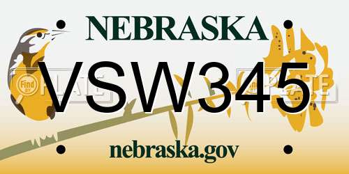VSW345 Nebraska License Plate