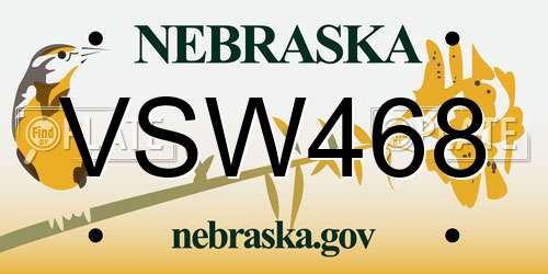 VSW468 Nebraska License Plate