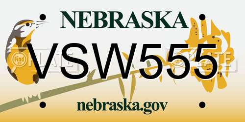 VSW555 Nebraska License Plate