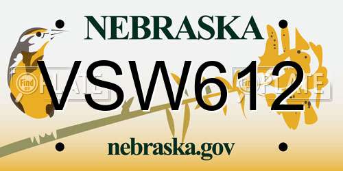 VSW612 Nebraska License Plate