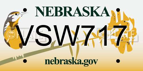 VSW717 Nebraska License Plate