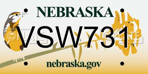VSW731 Nebraska License Plate