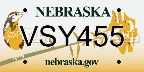 VSY455 Nebraska License Plate