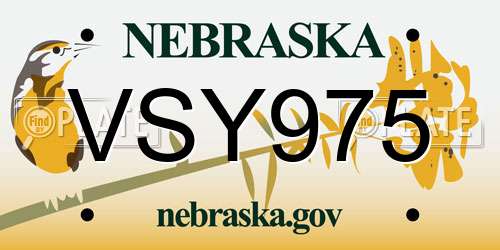 VSY975 Nebraska License Plate