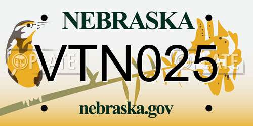 VTN025 Nebraska License Plate