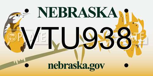 VTU938 Nebraska License Plate
