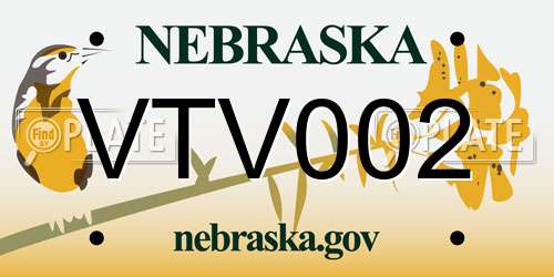 VTV002 Nebraska License Plate