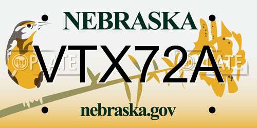 VTX72A Nebraska License Plate