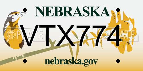 VTX774 Nebraska License Plate