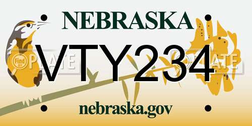 VTY234 Nebraska License Plate