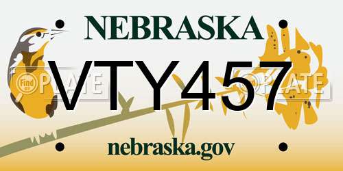 VTY457 Nebraska License Plate