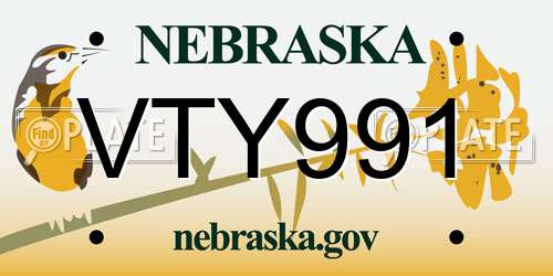 VTY991 Nebraska License Plate