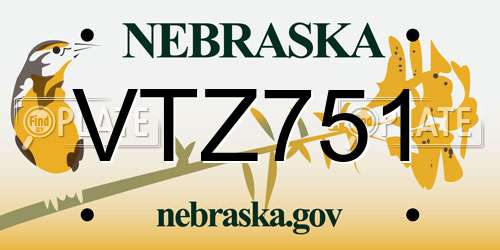 VTZ751 Nebraska License Plate