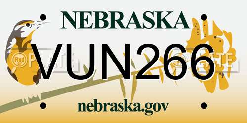 VUN266 Nebraska License Plate