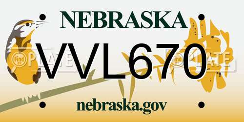 VVL670 Nebraska License Plate