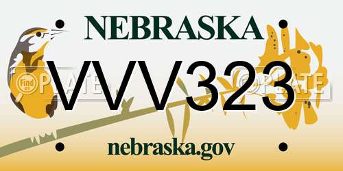 VVV323 Nebraska License Plate