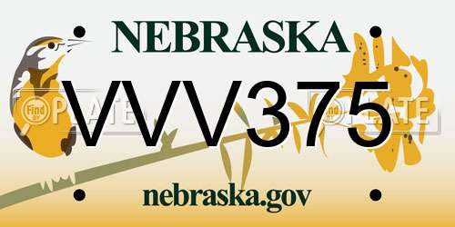 VVV375 Nebraska License Plate