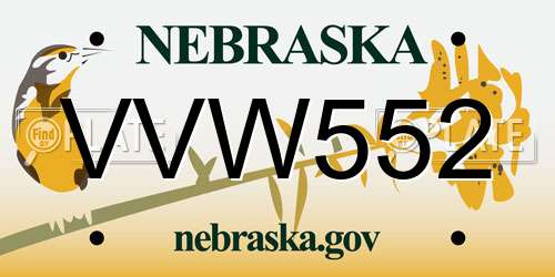 VVW552 Nebraska License Plate