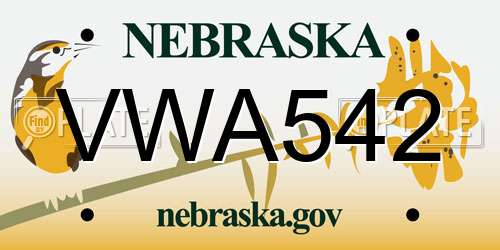 VWA542 Nebraska License Plate