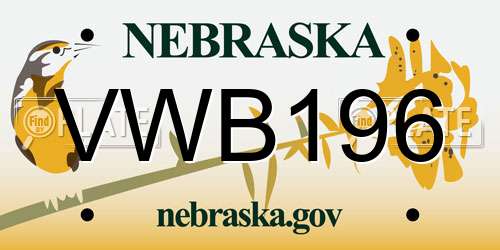 VWB196 Nebraska License Plate