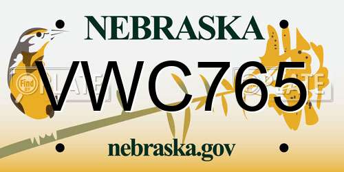 VWC765 Nebraska License Plate
