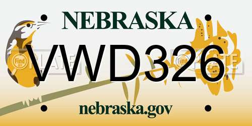VWD326 Nebraska License Plate