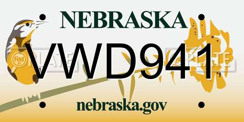 VWD941 Nebraska License Plate